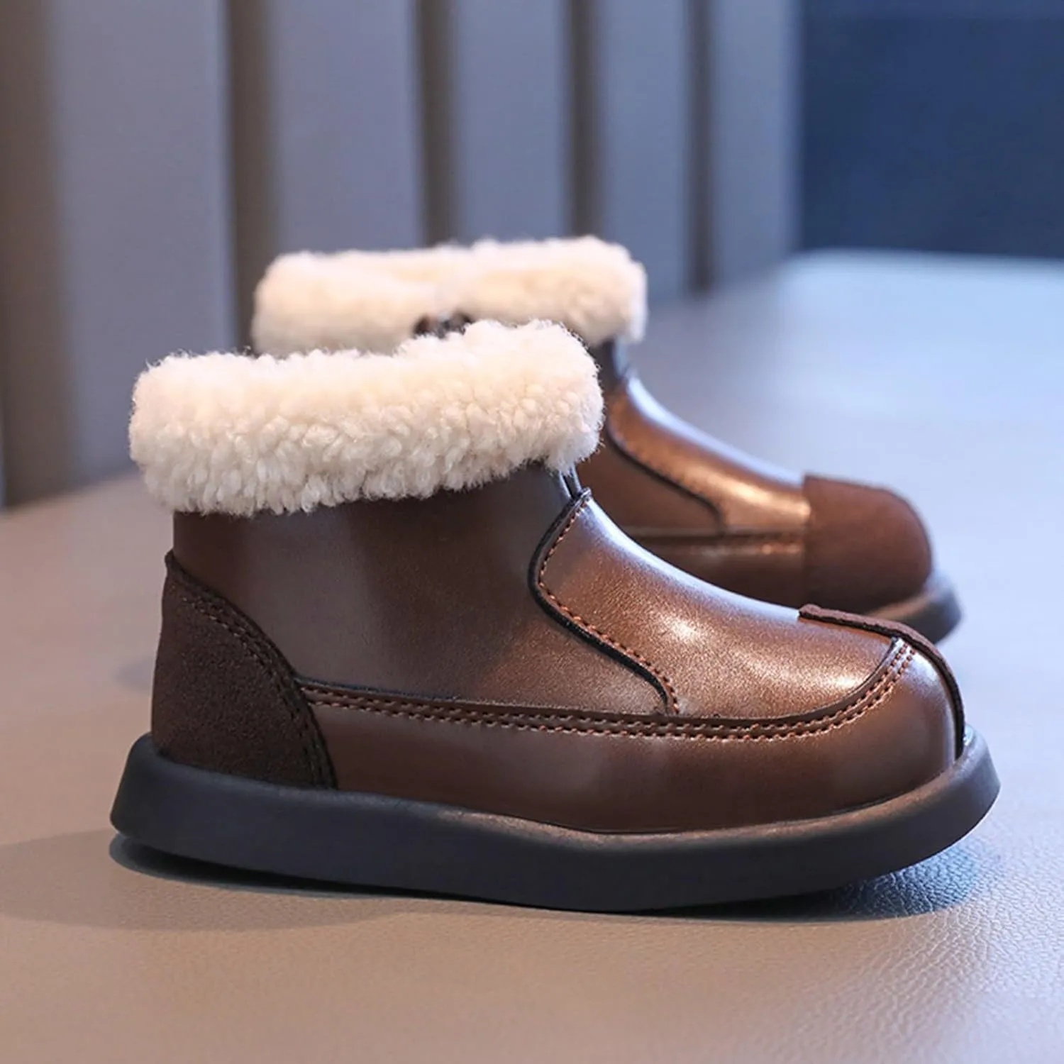 Plush ining Fr Ankle Winter Boots for Girls Kids Soft Warm Zipper Snow Booties Stylish Indoor Outdoor Shoes