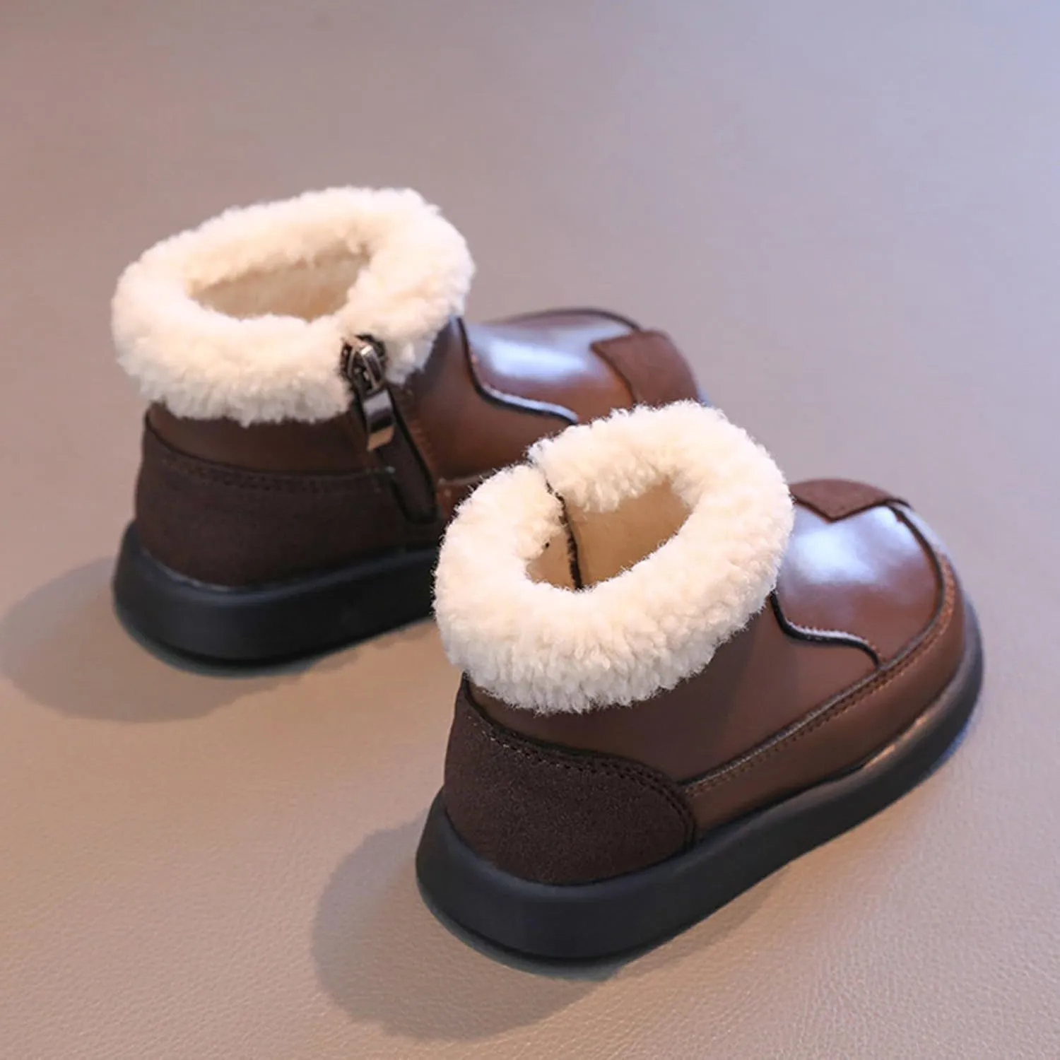 Plush ining Fr Ankle Winter Boots for Girls Kids Soft Warm Zipper Snow Booties Stylish Indoor Outdoor Shoes