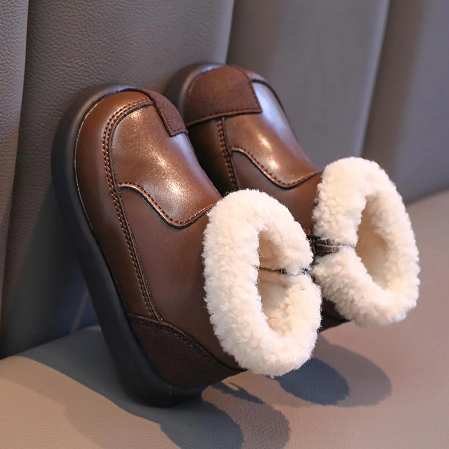 Plush ining Fr Ankle Winter Boots for Girls Kids Soft Warm Zipper Snow Booties Stylish Indoor Outdoor Shoes