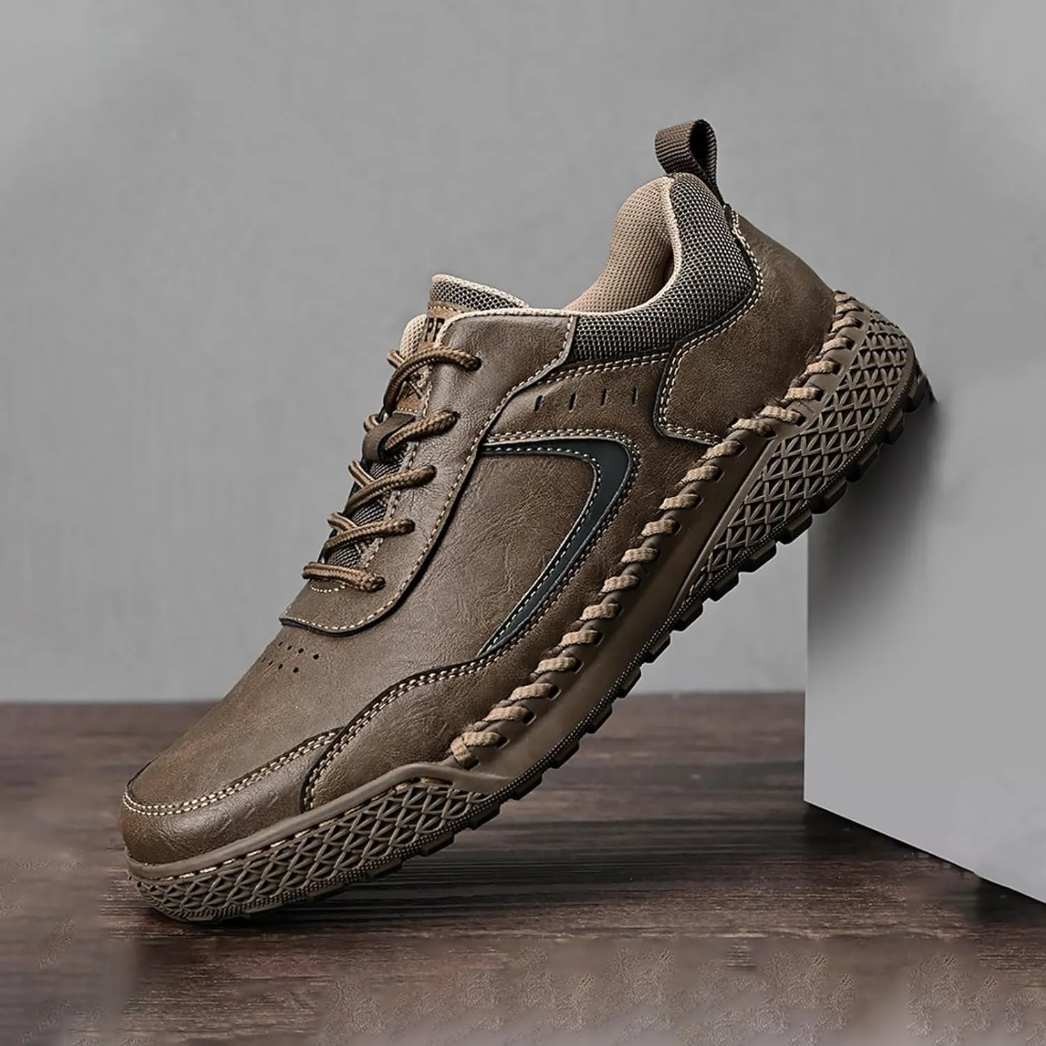 PURCHAWEE Men Leather Casual Walking Driving Shoes Handmade Stitching Breathable Lightweight Slip On Loafers Ankle Chukka Boots Fashion Sneakers