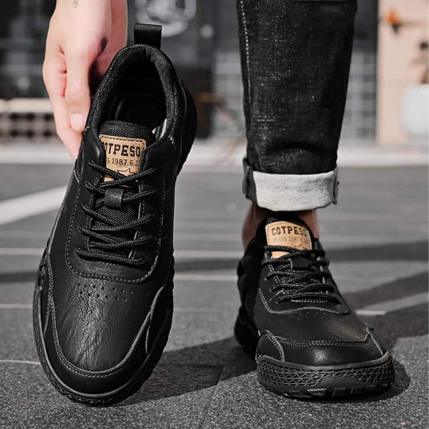 PURCHAWEE Men Leather Casual Walking Driving Shoes Handmade Stitching Breathable Lightweight Slip On Loafers Ankle Chukka Boots Fashion Sneakers