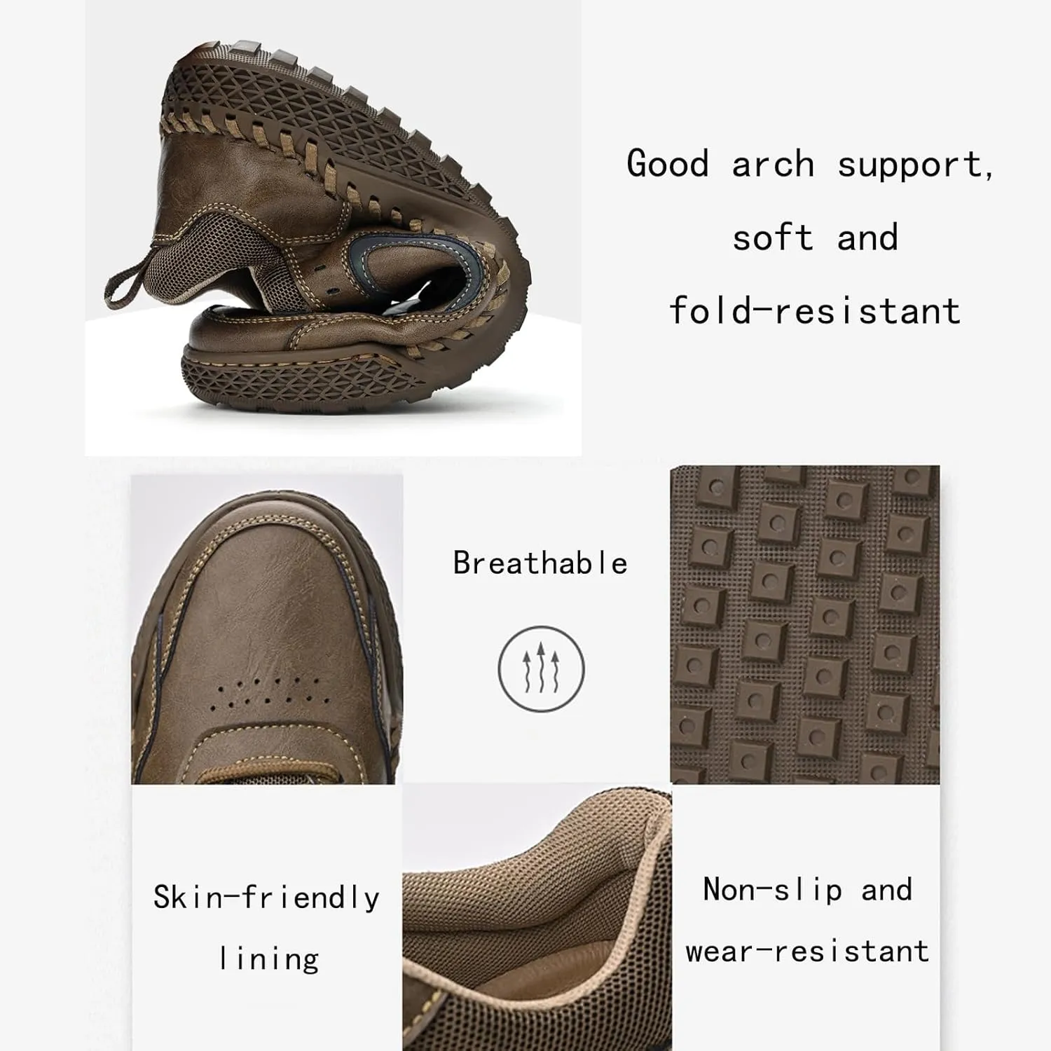 PURCHAWEE Men Leather Casual Walking Driving Shoes Handmade Stitching Breathable Lightweight Slip On Loafers Ankle Chukka Boots Fashion Sneakers