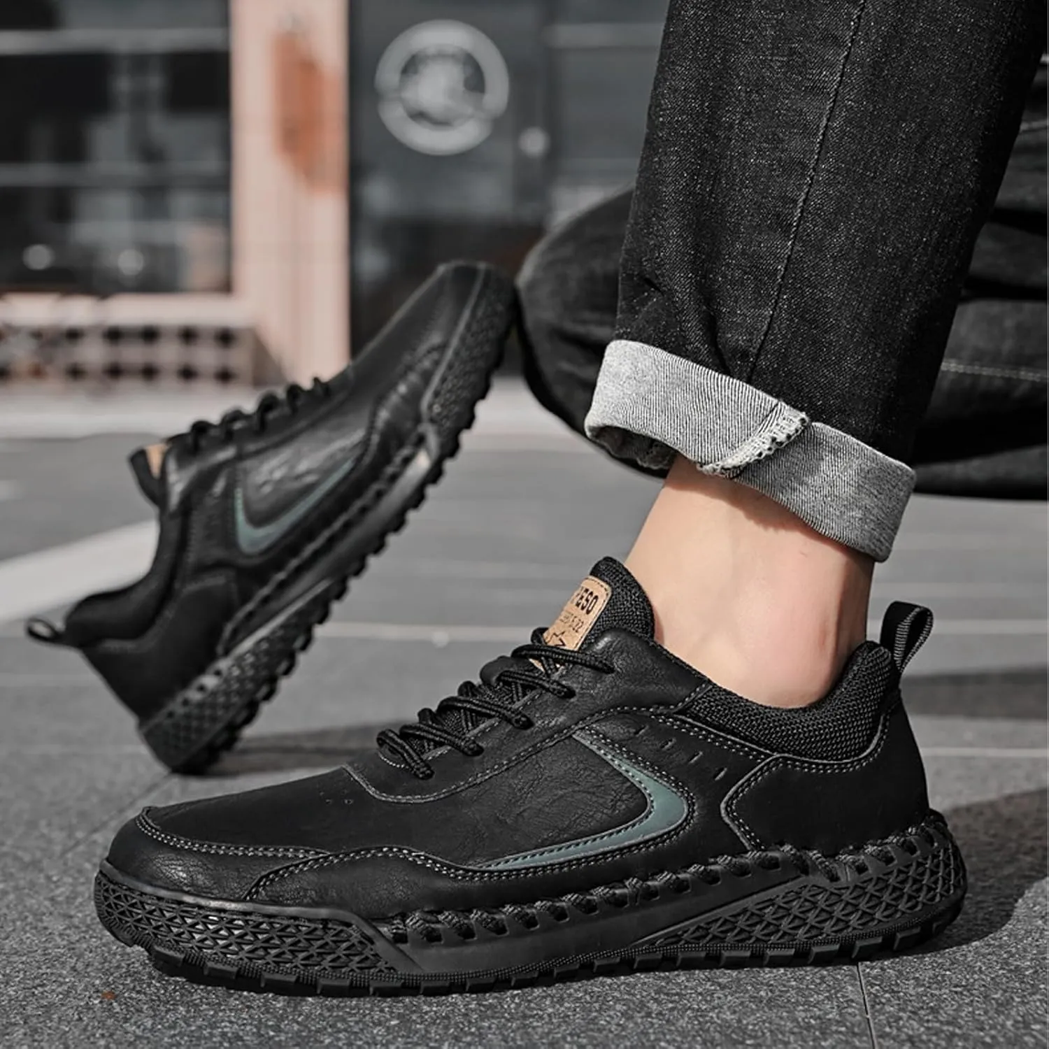 PURCHAWEE Men Leather Casual Walking Driving Shoes Handmade Stitching Breathable Lightweight Slip On Loafers Ankle Chukka Boots Fashion Sneakers