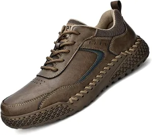 PURCHAWEE Men Leather Casual Walking Driving Shoes Handmade Stitching Breathable Lightweight Slip On Loafers Ankle Chukka Boots Fashion Sneakers