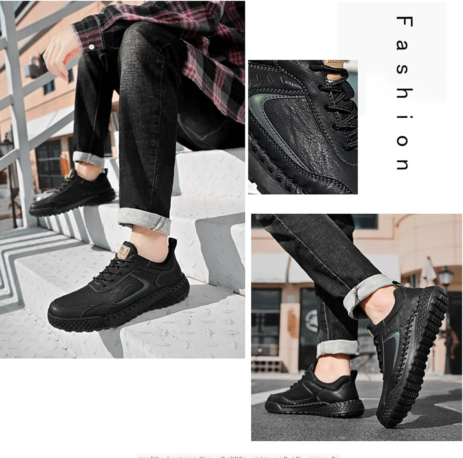 PURCHAWEE Men Leather Casual Walking Driving Shoes Handmade Stitching Breathable Lightweight Slip On Loafers Ankle Chukka Boots Fashion Sneakers