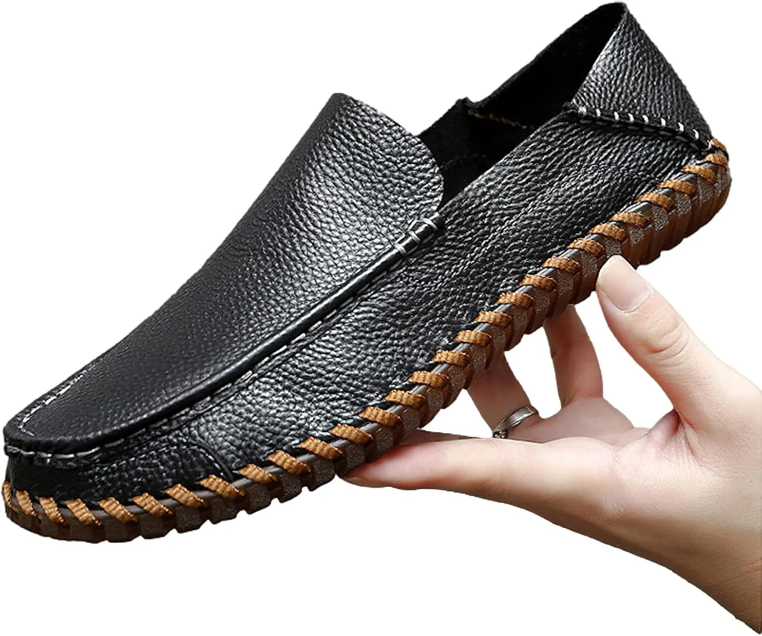 rismart Men Loafers Flats Driving Shoes Leather Casual Slip on Slipper