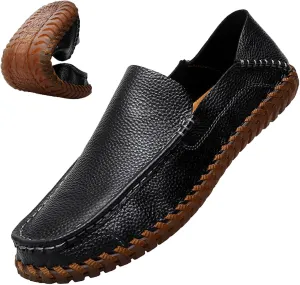 rismart Men Loafers Flats Driving Shoes Leather Casual Slip on Slipper