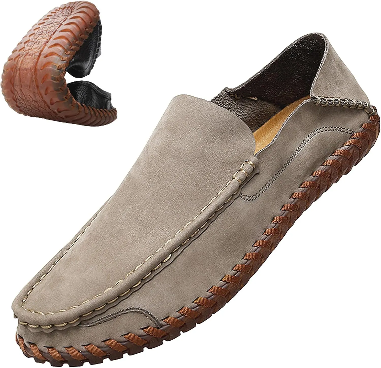 rismart Men Loafers Flats Driving Shoes Leather Casual Slip on Slipper