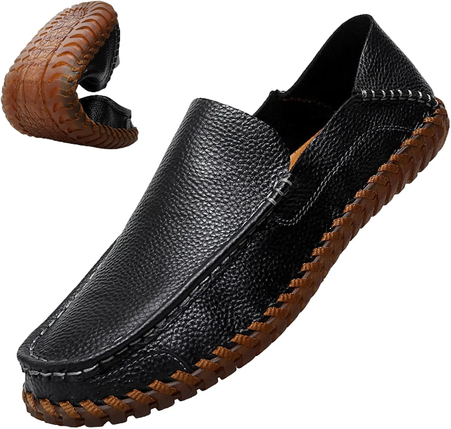 rismart Men Loafers Flats Driving Shoes Leather Casual Slip on Slipper