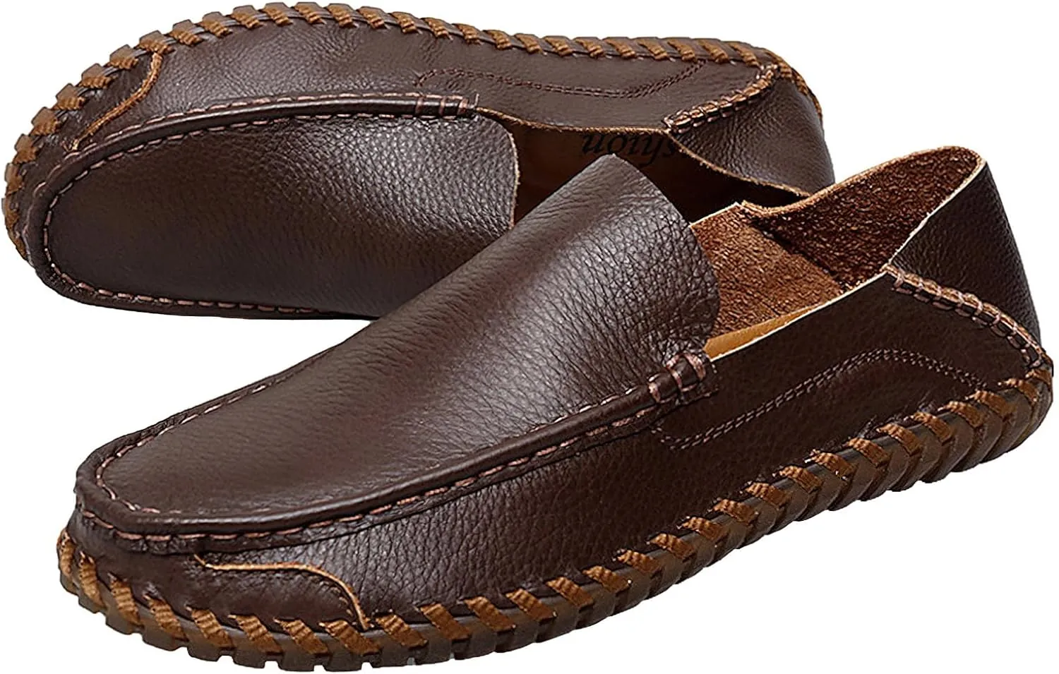 rismart Men Loafers Flats Driving Shoes Leather Casual Slip on Slipper
