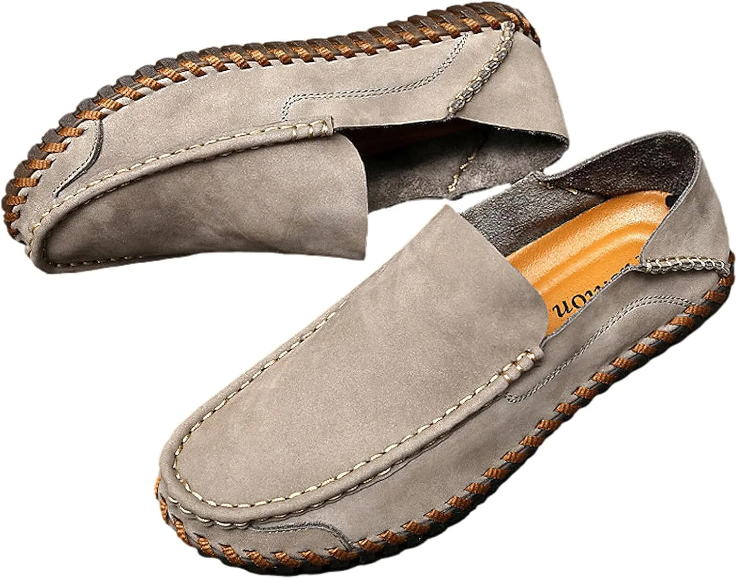 rismart Men Loafers Flats Driving Shoes Leather Casual Slip on Slipper