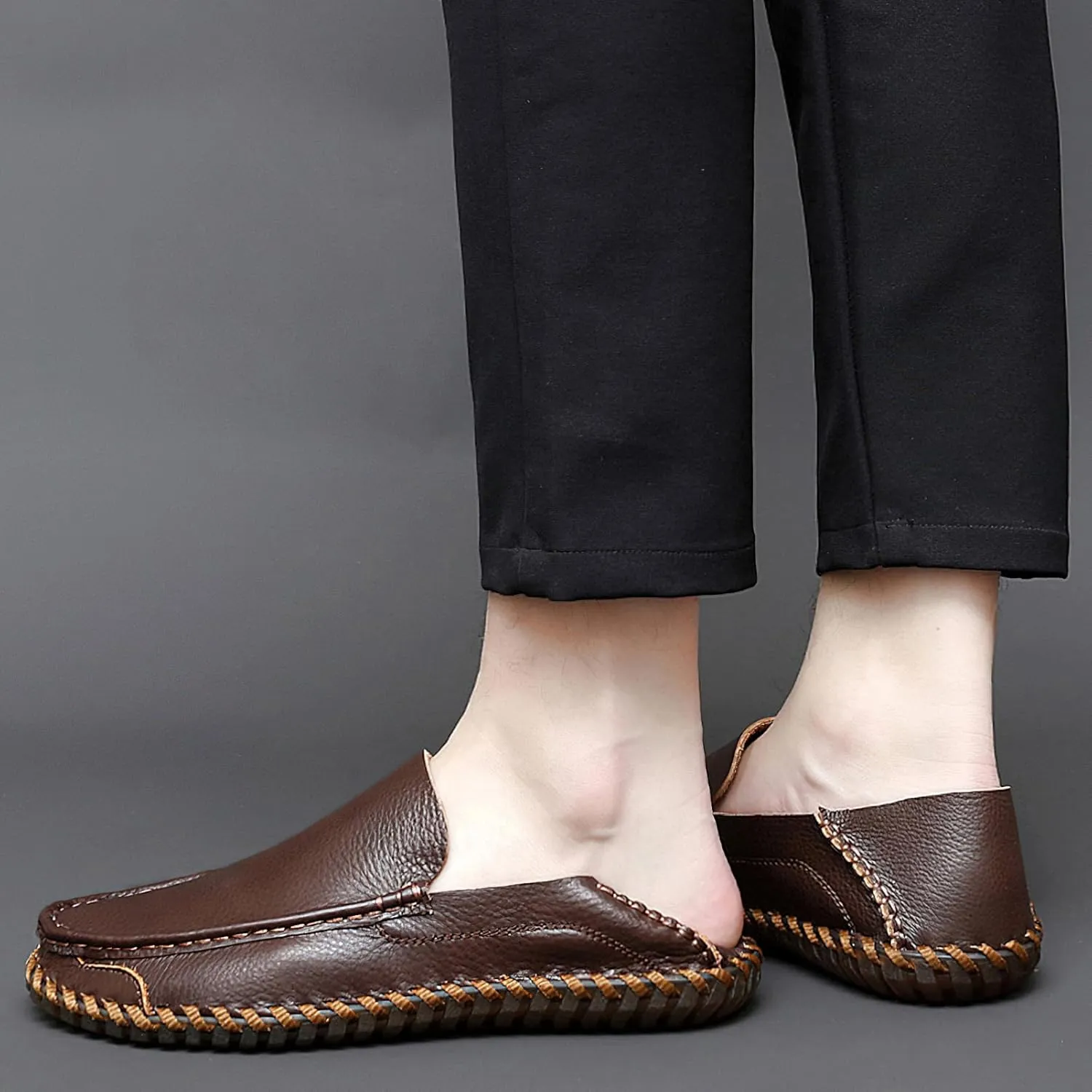 rismart Men Loafers Flats Driving Shoes Leather Casual Slip on Slipper