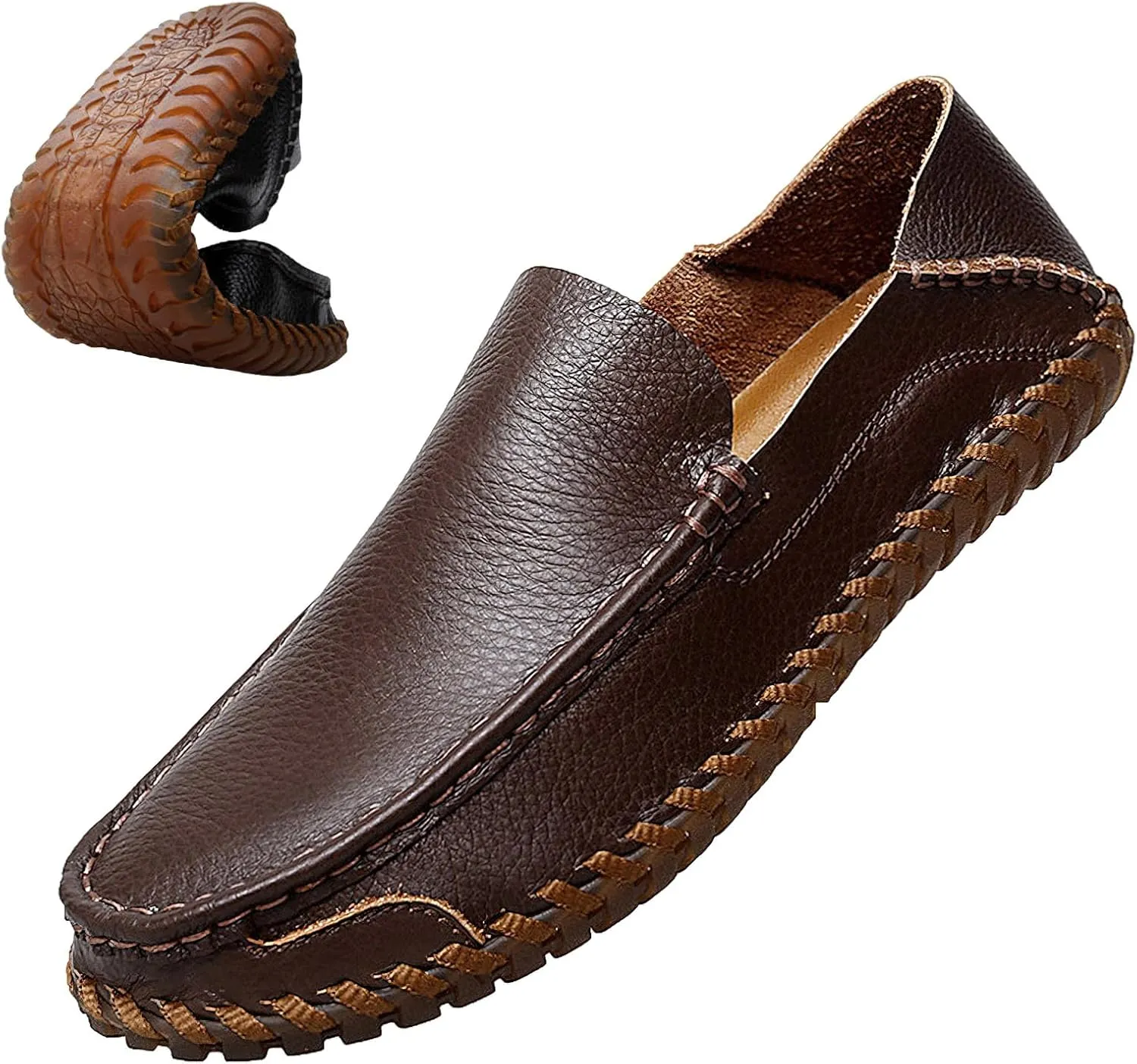 rismart Men Loafers Flats Driving Shoes Leather Casual Slip on Slipper