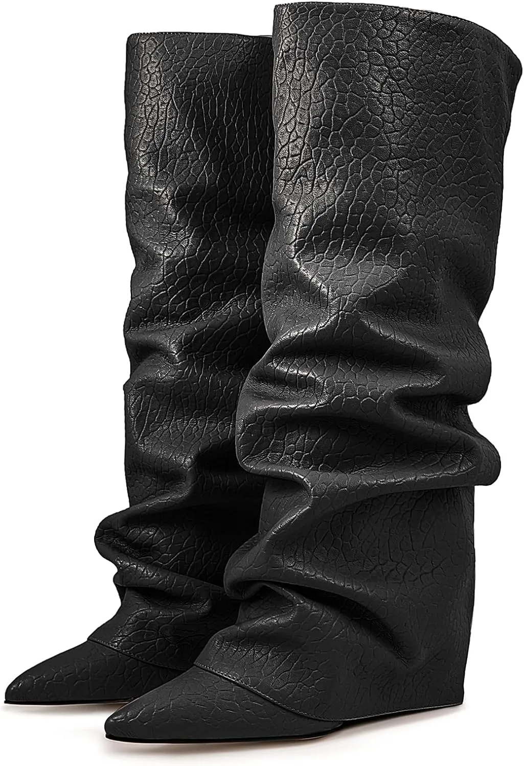 Roimaash Chunky High Heels Fold Over Boots For Women