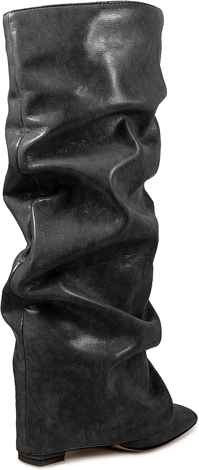 Roimaash Chunky High Heels Fold Over Boots For Women