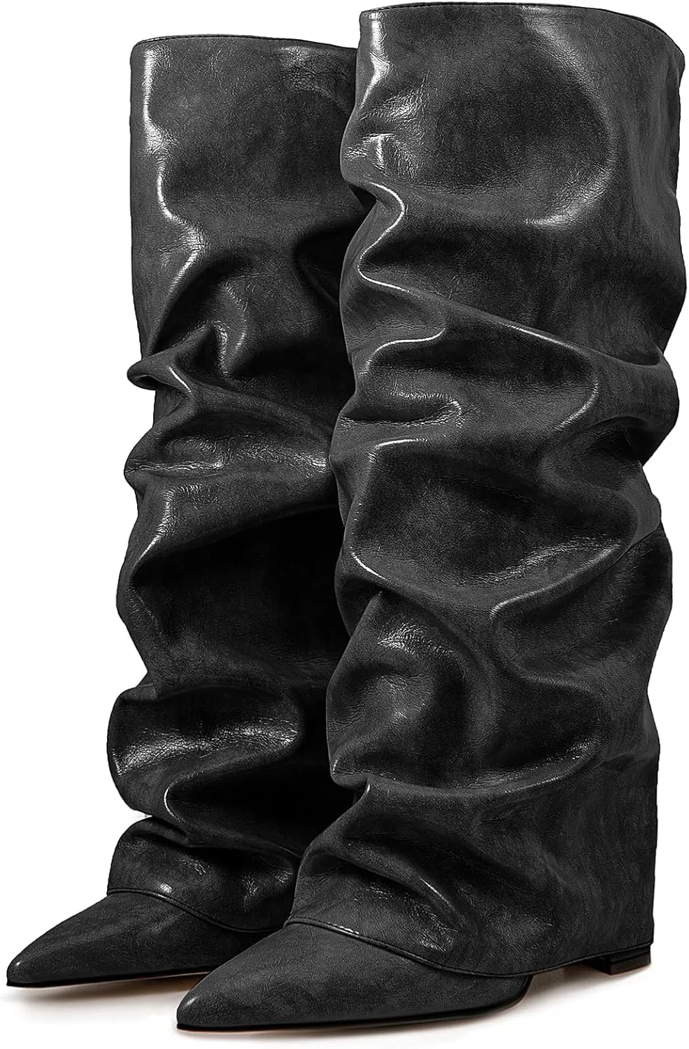 Roimaash Chunky High Heels Fold Over Boots For Women