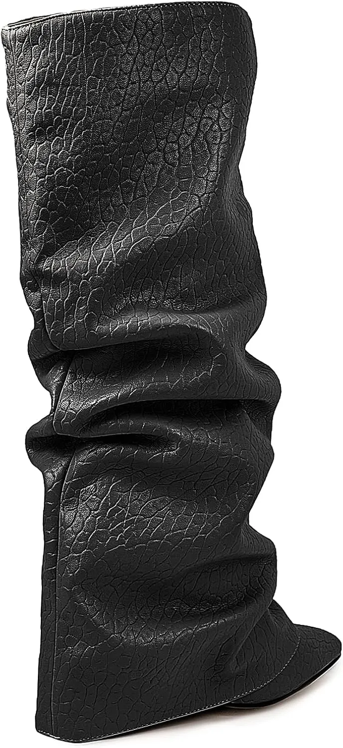 Roimaash Chunky High Heels Fold Over Boots For Women