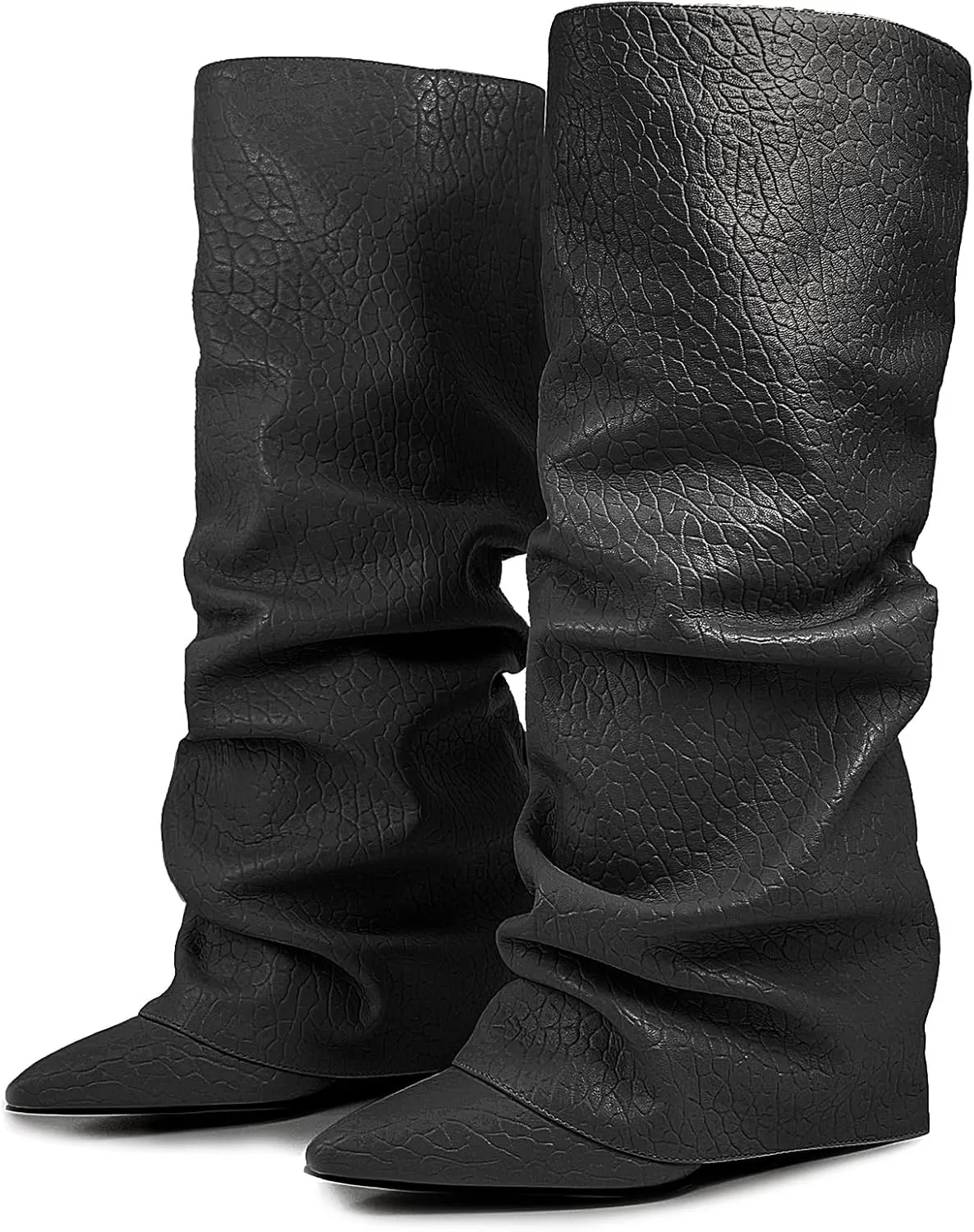 Roimaash Chunky High Heels Fold Over Boots For Women