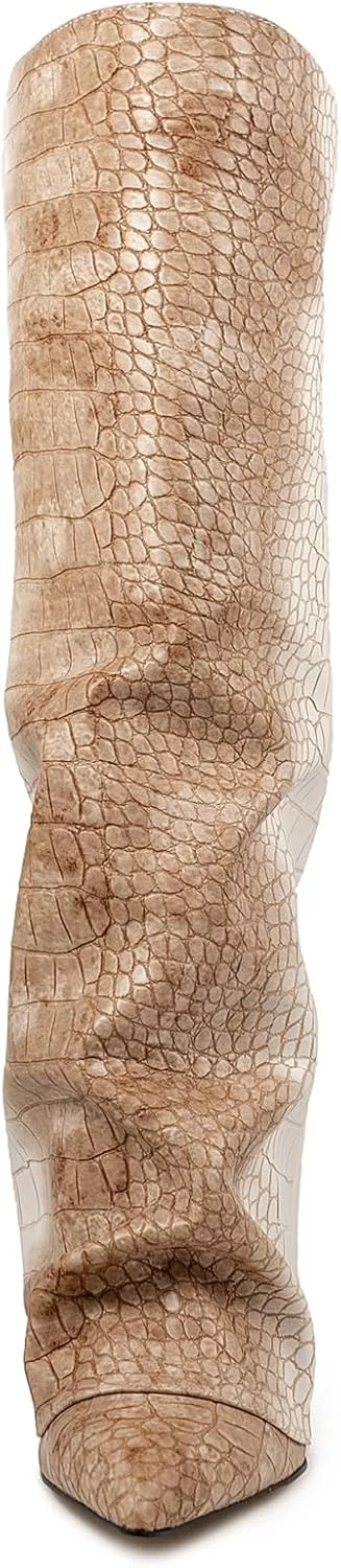 Roimaash Chunky High Heels Fold Over Boots For Women