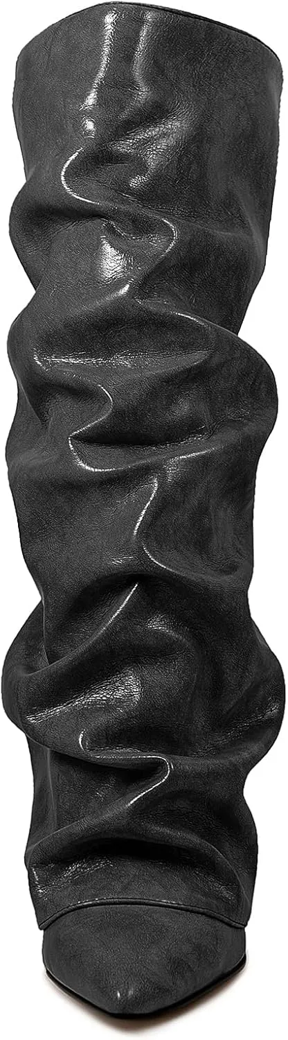 Roimaash Chunky High Heels Fold Over Boots For Women