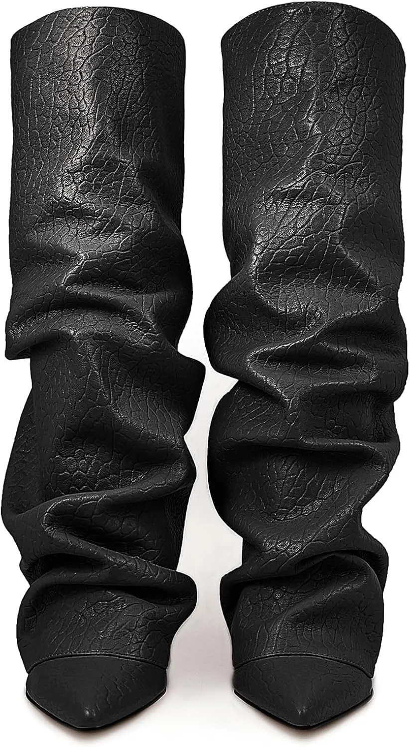 Roimaash Chunky High Heels Fold Over Boots For Women