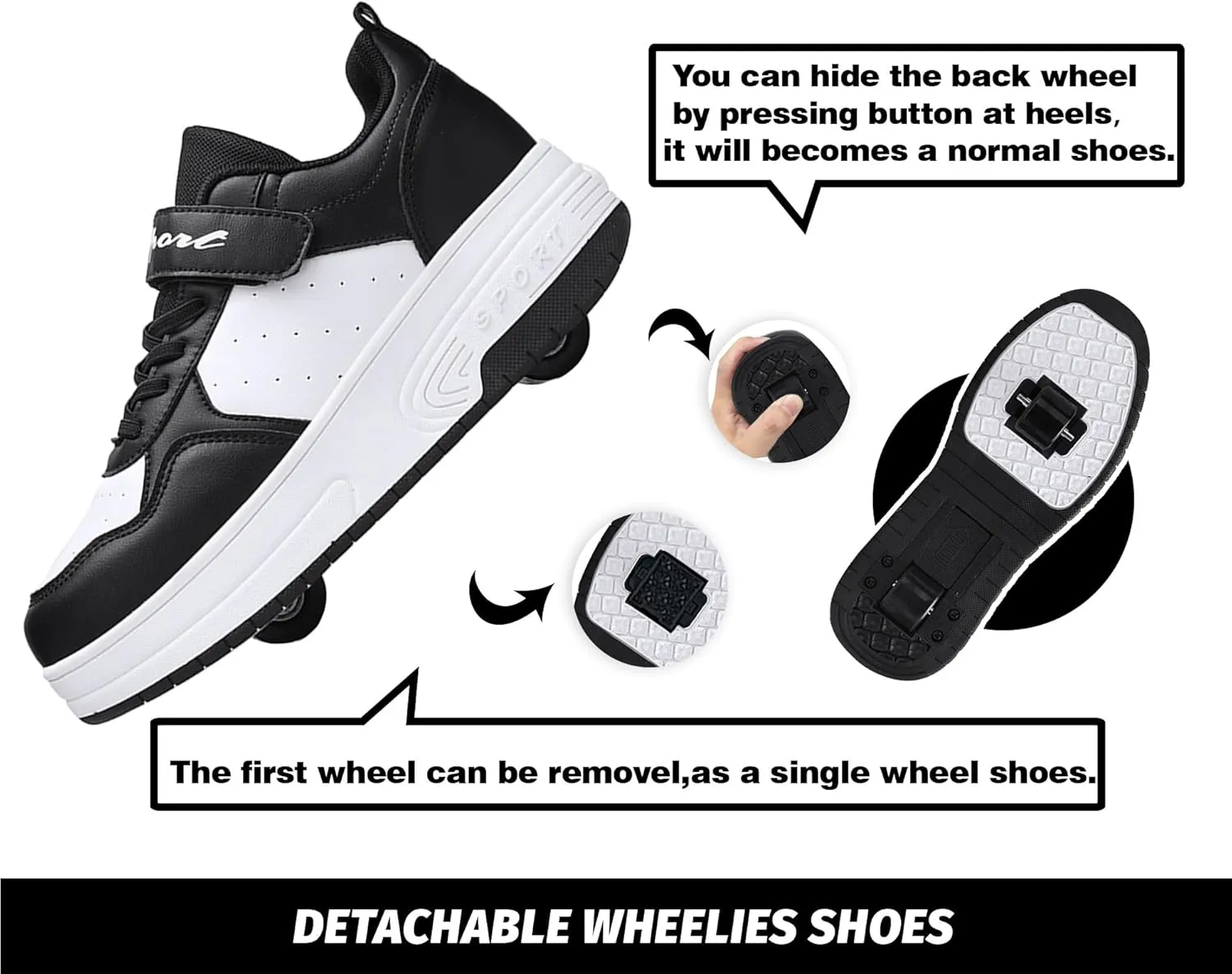 Roller Shoes for Girls Kids Shoes with Wheels Roller Skate Sneakers Detachable Wheelies Shoes for Boys