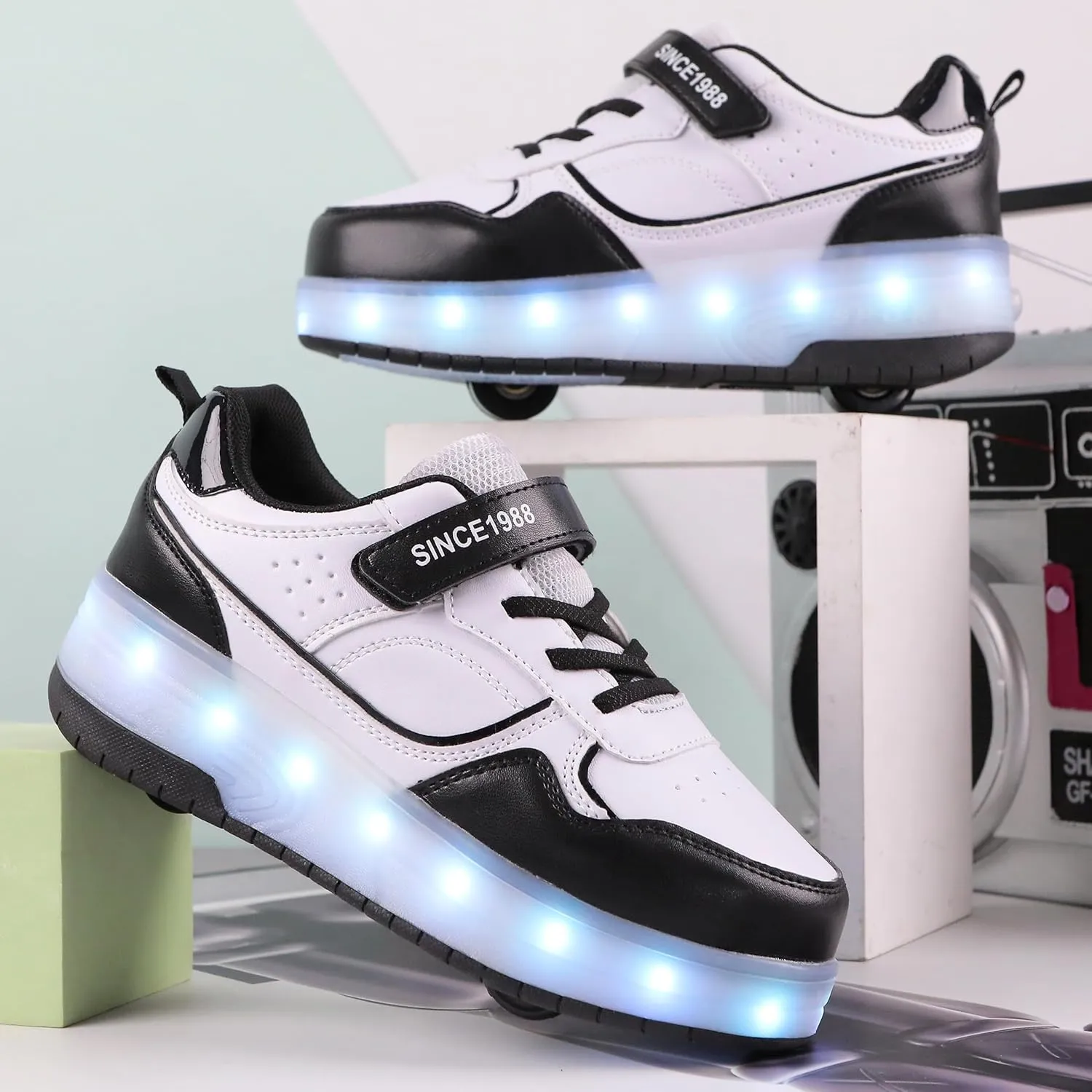 Roller Skate Shoes for Boys Girl Sneakers with Retractable Wheels-Stylish Trainers for Kids, Enhanced Safety LED Light-Up USB Rechargeable Skateboarding Perfect for Party, Birthday, Christmas