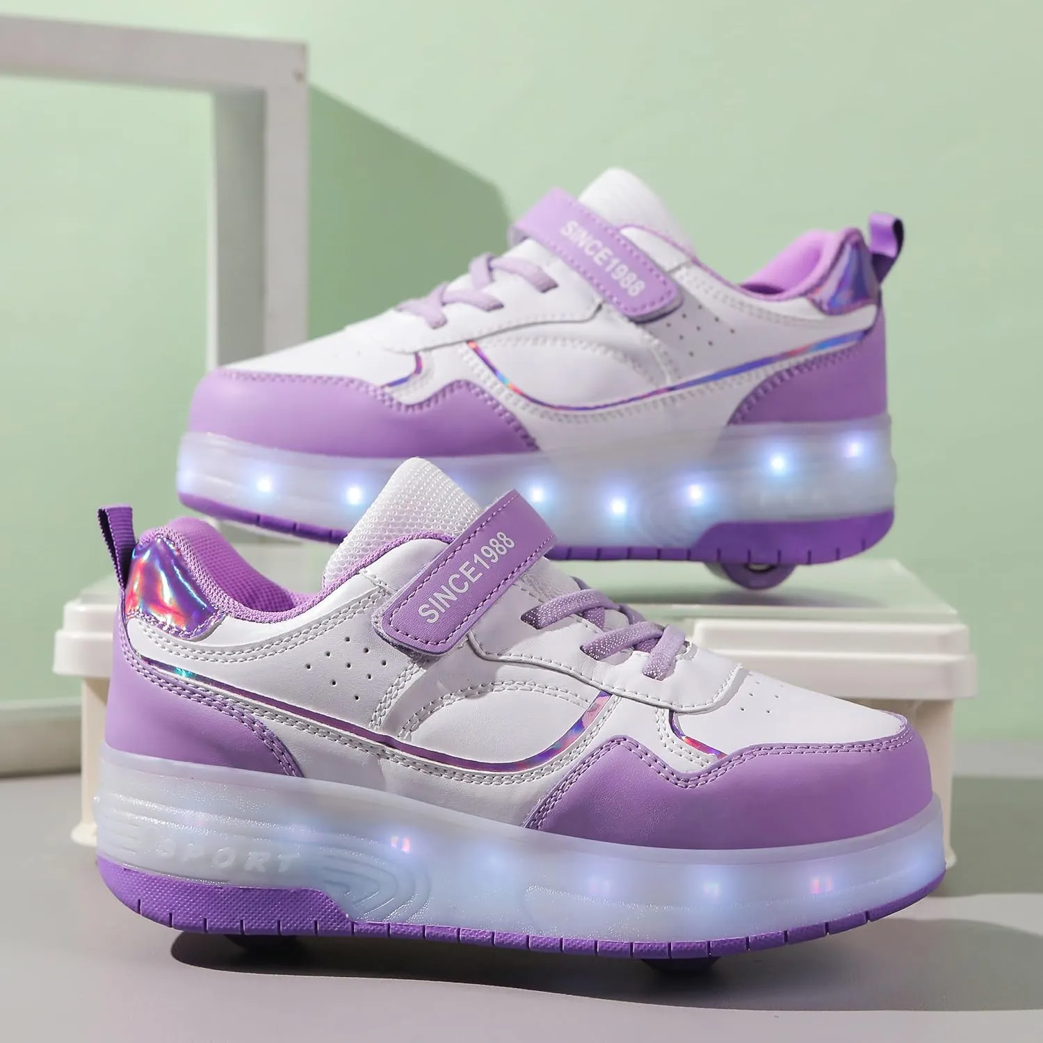 Roller Skate Shoes for Boys Girl Sneakers with Retractable Wheels-Stylish Trainers for Kids, Enhanced Safety LED Light-Up USB Rechargeable Skateboarding Perfect for Party, Birthday, Christmas