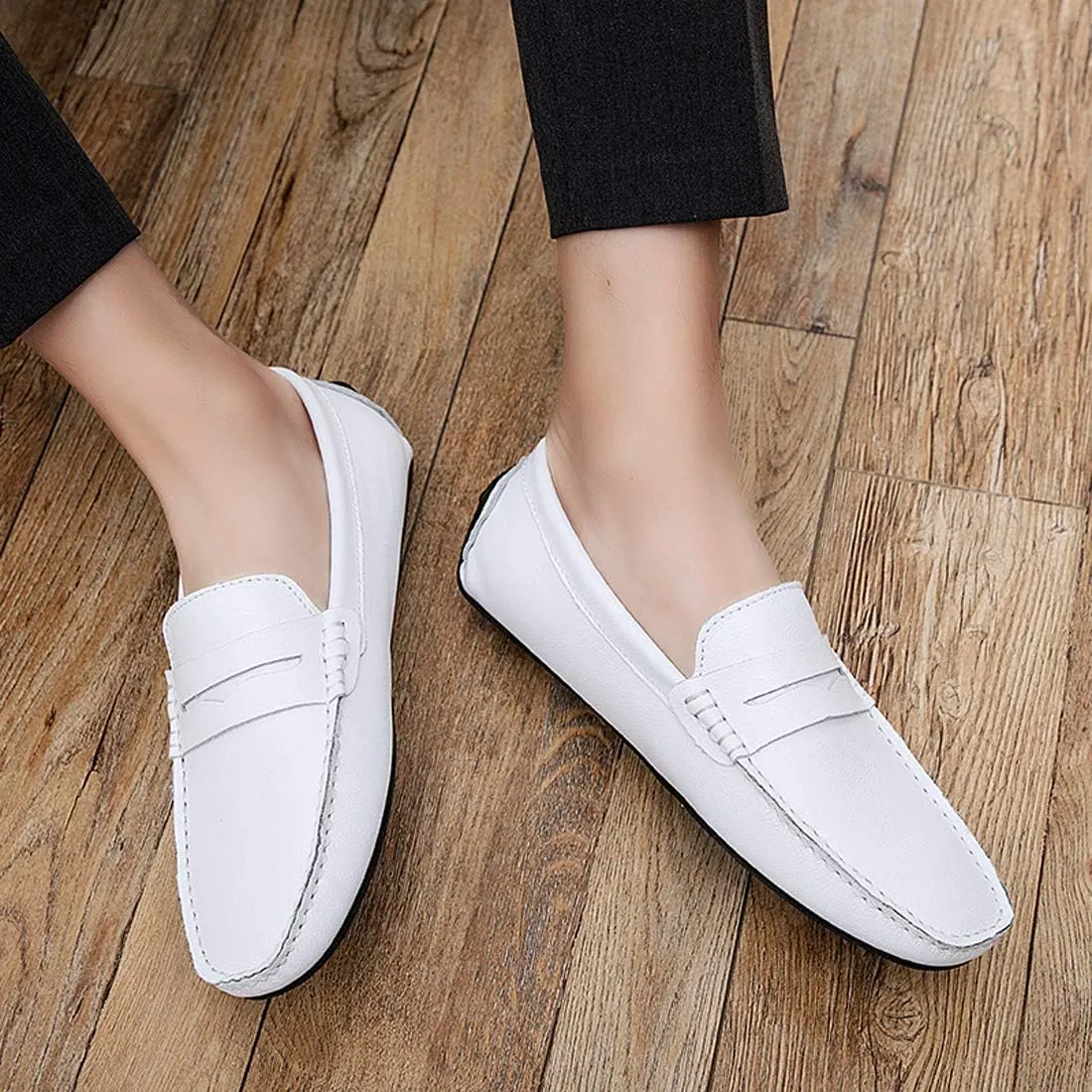 Santimon Mens Casual Leather Fashion Slip-on Loafers Dress Boat Driving Shoes