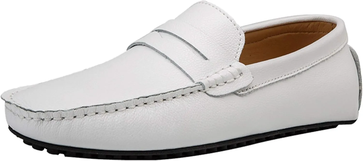 Santimon Mens Casual Leather Fashion Slip-on Loafers Dress Boat Driving Shoes
