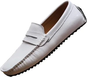 Santimon Mens Casual Leather Fashion Slip-on Loafers Dress Boat Driving Shoes