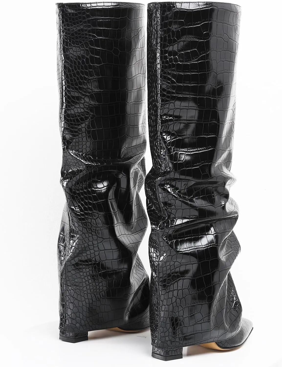 SaraIris Women's Fold Over Boots Shark Boots Slouchy Boots Black Boots Metallic Boots Punk Boots Knee High Boots for Women
