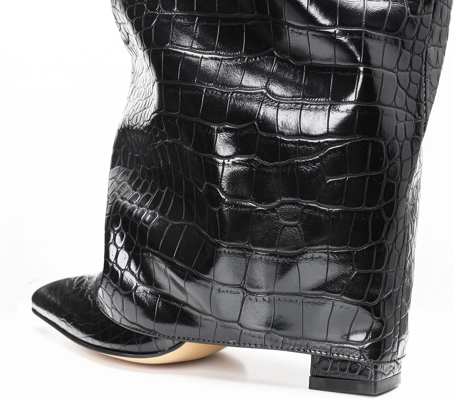 SaraIris Women's Fold Over Boots Shark Boots Slouchy Boots Black Boots Metallic Boots Punk Boots Knee High Boots for Women