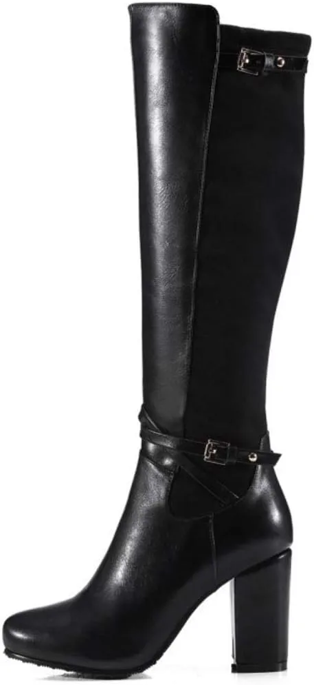 Scaoruki Women Classic Equestrian Boots Zipper Block High Heels