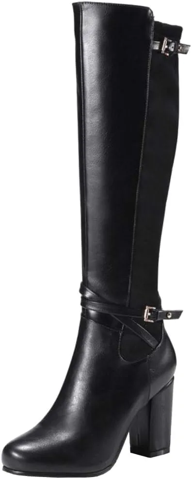 Scaoruki Women Classic Equestrian Boots Zipper Block High Heels