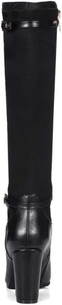 Scaoruki Women Classic Equestrian Boots Zipper Block High Heels