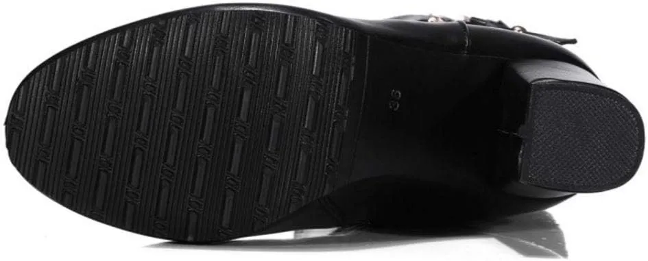 Scaoruki Women Classic Equestrian Boots Zipper Block High Heels