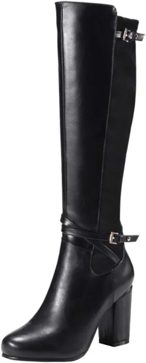 Scaoruki Women Classic Equestrian Boots Zipper Block High Heels