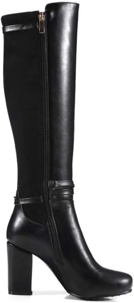 Scaoruki Women Classic Equestrian Boots Zipper Block High Heels