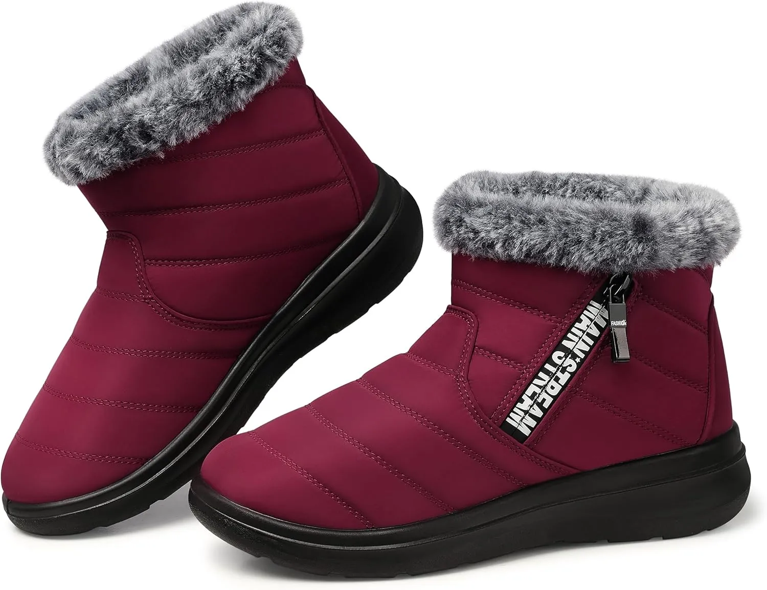 SHIBEVER Winter Waterproof Boots for Women: Snow Womens Ankle Fur Lined Shoes Slip On Warm Insulated Winter Boot