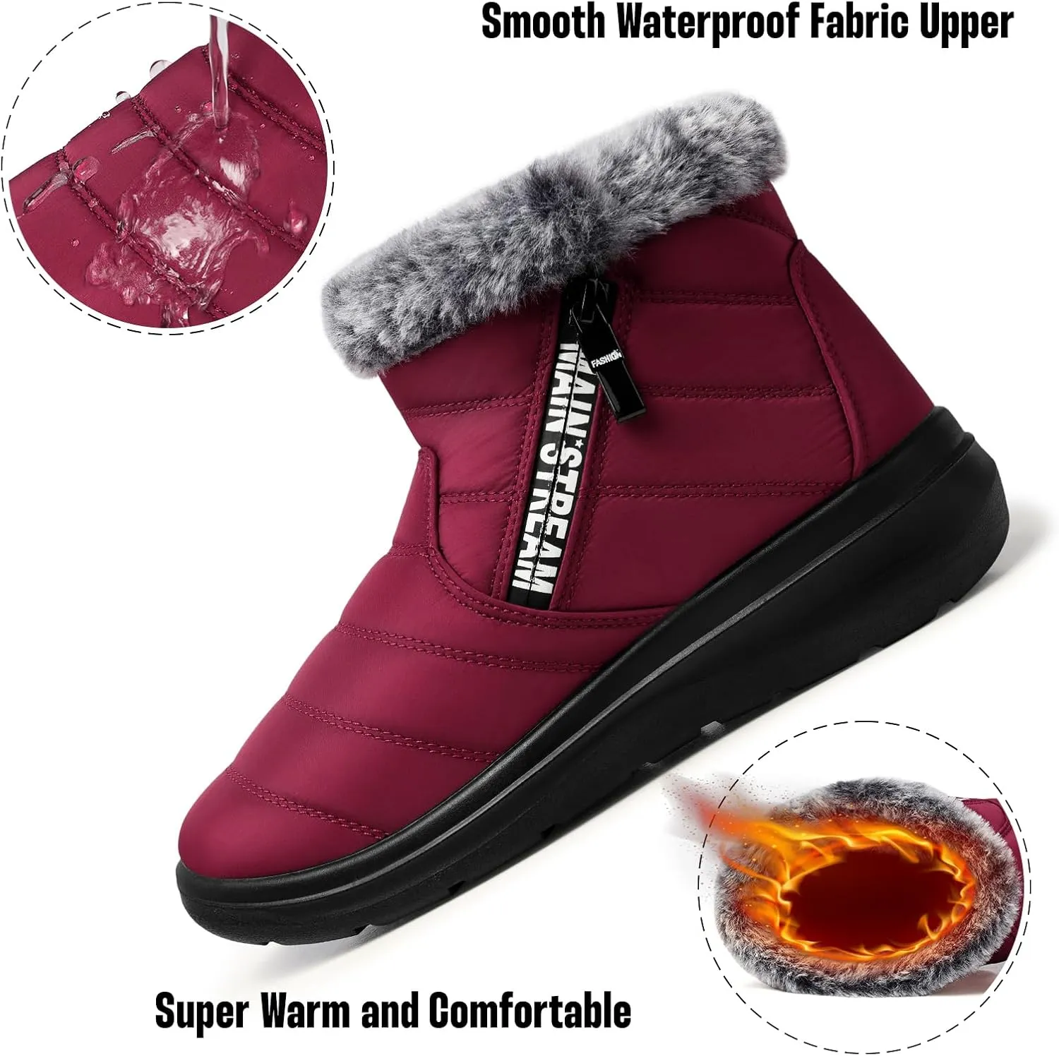SHIBEVER Winter Waterproof Boots for Women: Snow Womens Ankle Fur Lined Shoes Slip On Warm Insulated Winter Boot