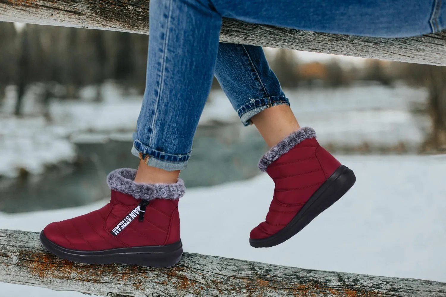 SHIBEVER Winter Waterproof Boots for Women: Snow Womens Ankle Fur Lined Shoes Slip On Warm Insulated Winter Boot