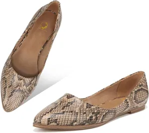SHODENSE Women Pointed Toe Flats Slip On Ballet Flats Matte Leather Comfort Flat Heel Dress Shoes Closed Pointy Toe Flat Shoes Snakeskin for Ladies Girls Work Casual Club Driver Flats Fall 4-11 M US