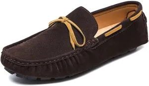 Smoking Loafer Driving Moccasins for Men Vegan Leather Deck Shoes Stitching Details Suede Vamp Rubber Sole Flat Heel Resistant Anti-Slip Driving for Any Attire