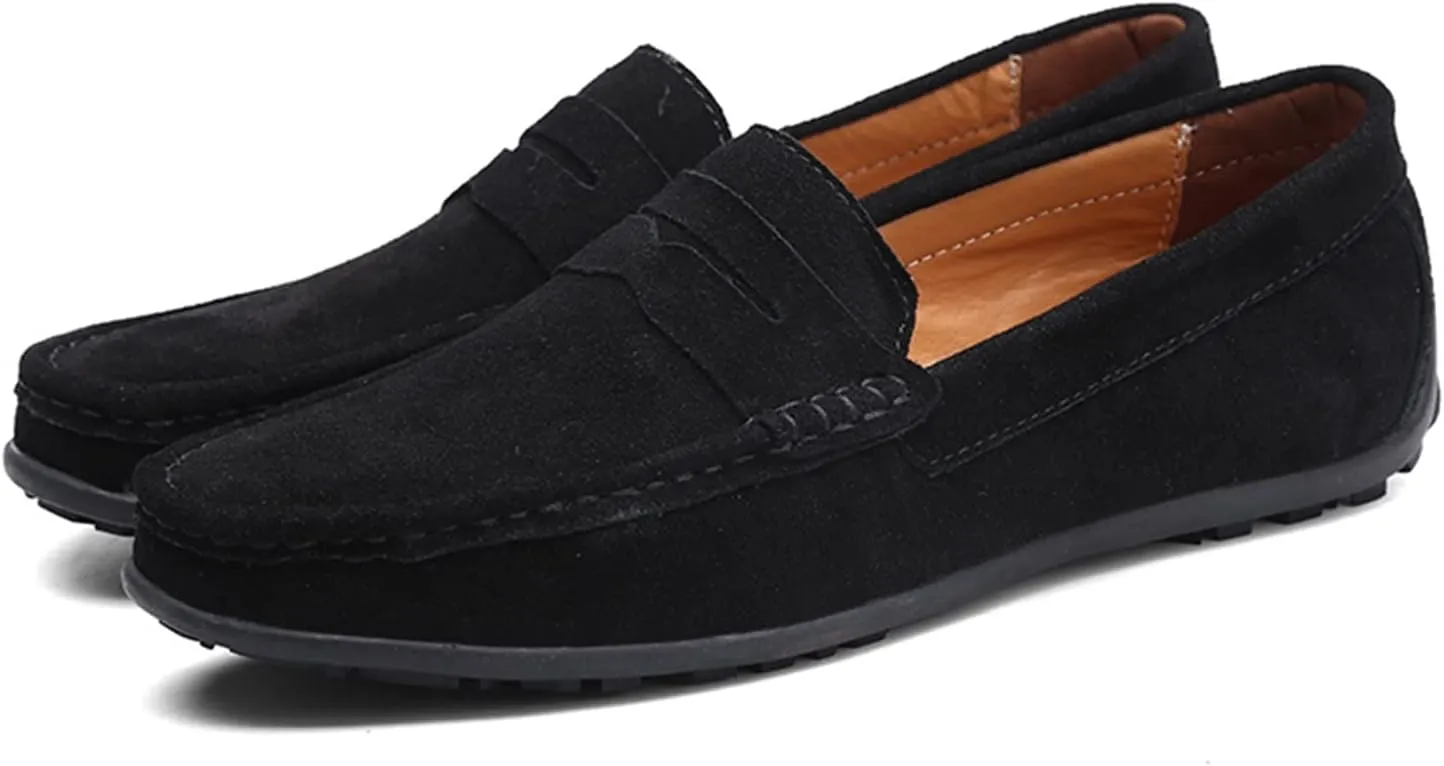 Smoking Loafer for Men Genuine Leather Stitching Details Round Toe Suede Vamp Penny Loafer Rubber Sole Lightweight Resistant Anti-Slip Flexible for Any Attire