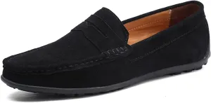 Smoking Loafer for Men Genuine Leather Stitching Details Round Toe Suede Vamp Penny Loafer Rubber Sole Lightweight Resistant Anti-Slip Flexible for Any Attire