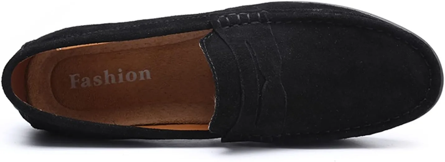 Smoking Loafer for Men Genuine Leather Stitching Details Round Toe Suede Vamp Penny Loafer Rubber Sole Lightweight Resistant Anti-Slip Flexible for Any Attire