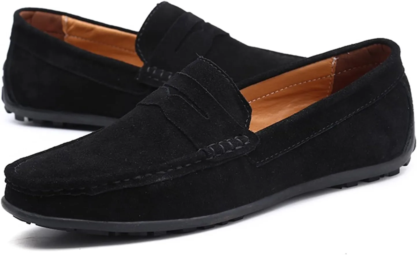 Smoking Loafer for Men Genuine Leather Stitching Details Round Toe Suede Vamp Penny Loafer Rubber Sole Lightweight Resistant Anti-Slip Flexible for Any Attire