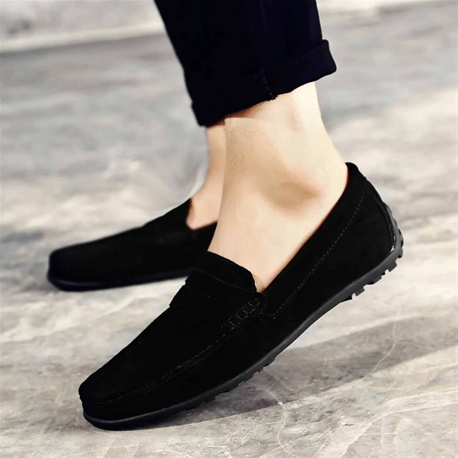 Smoking Loafer for Men Genuine Leather Stitching Details Round Toe Suede Vamp Penny Loafer Rubber Sole Lightweight Resistant Anti-Slip Flexible for Any Attire