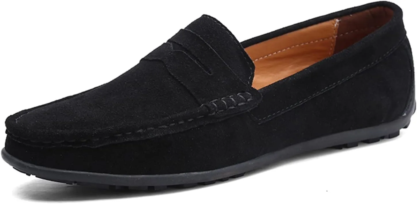 Smoking Loafer for Men Genuine Leather Stitching Details Round Toe Suede Vamp Penny Loafer Rubber Sole Lightweight Resistant Anti-Slip Flexible for Any Attire